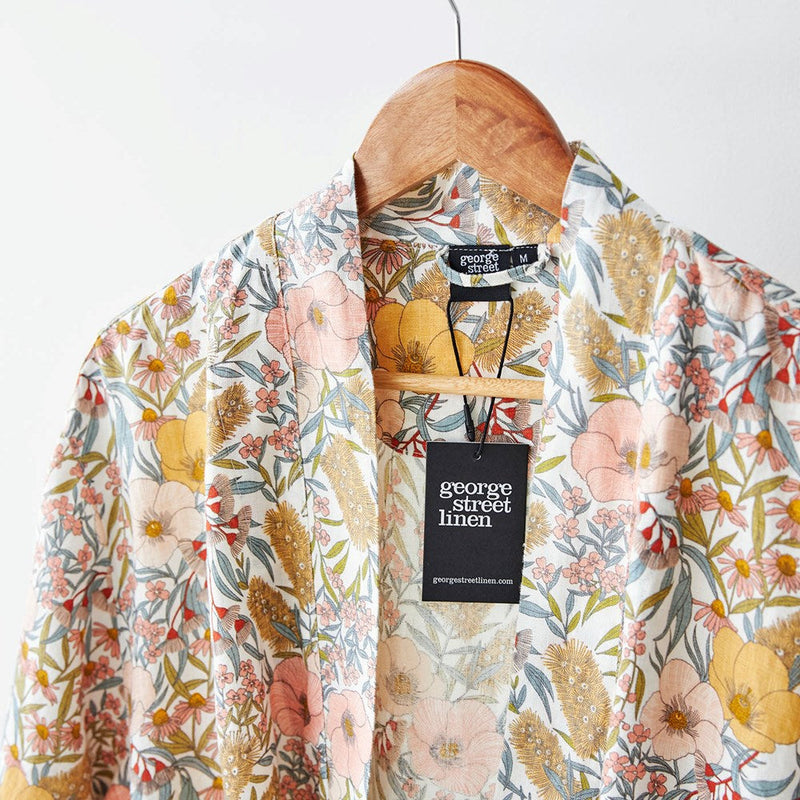 Pure Linen Bathrobe - Vintage Floral