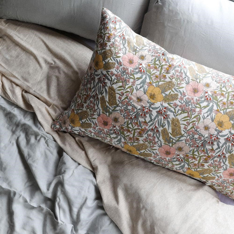 Pure Linen Printed Standard Pillowcase Pair  - Vintage Floral