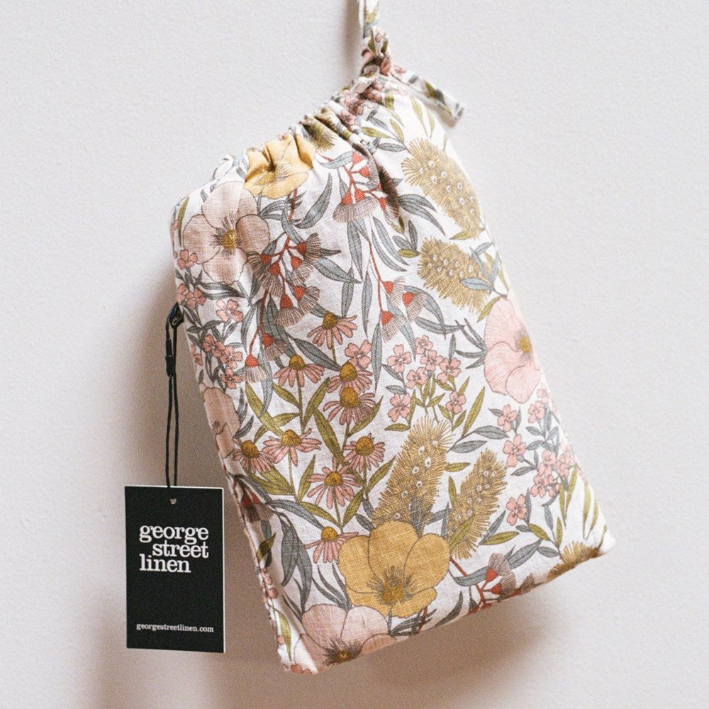 Pure Linen Printed Standard Pillowcase Pair  - Vintage Floral