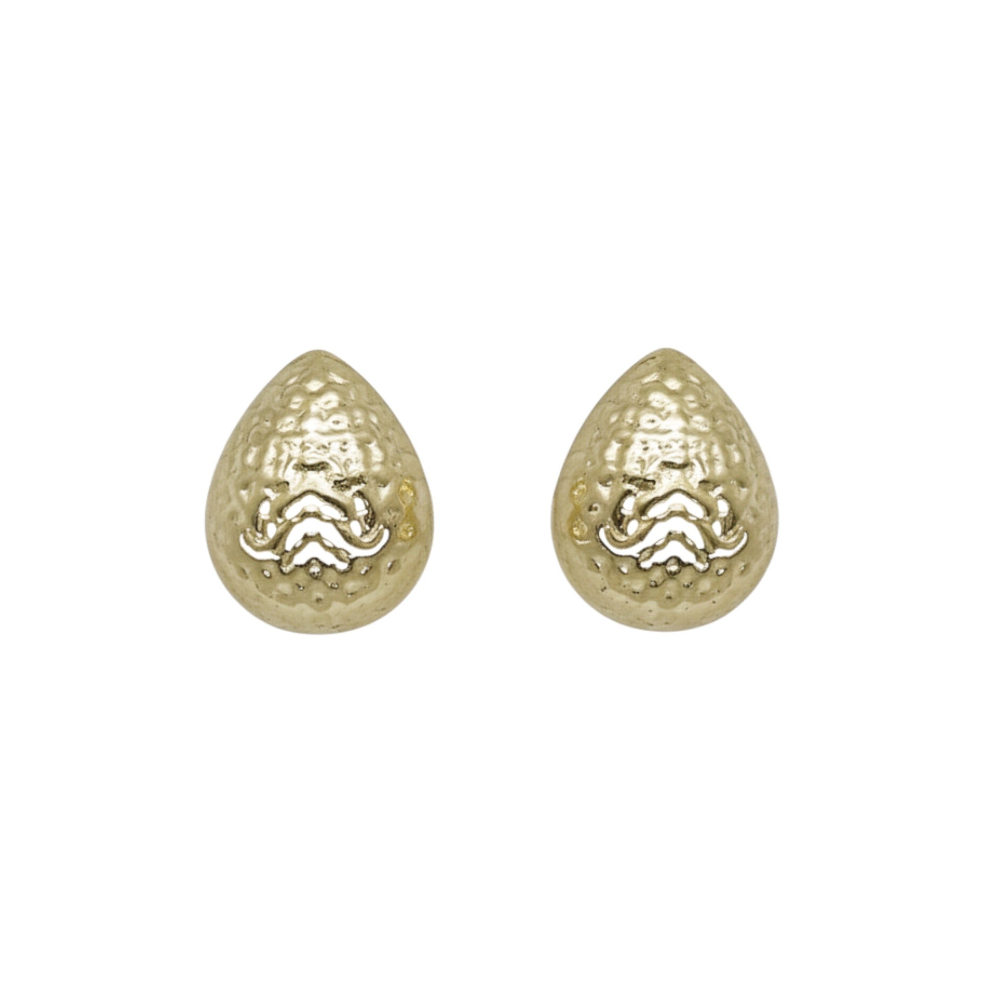 BE370 Dimpled Teardrop Gold Earring
