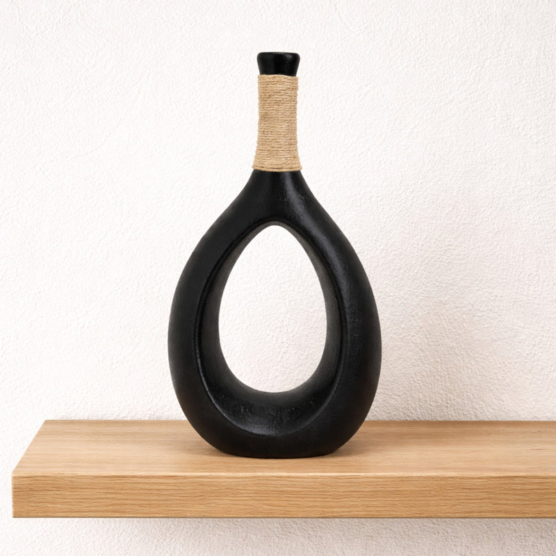 Frankly Cotton Black Teardrop Sculptural Vase