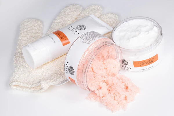 Desert Flower + Kakadu Plum Soak & Sooth- 60mL Body Wash, 100g Sugar Scrub, 100mL Body Butter, + Body Glove