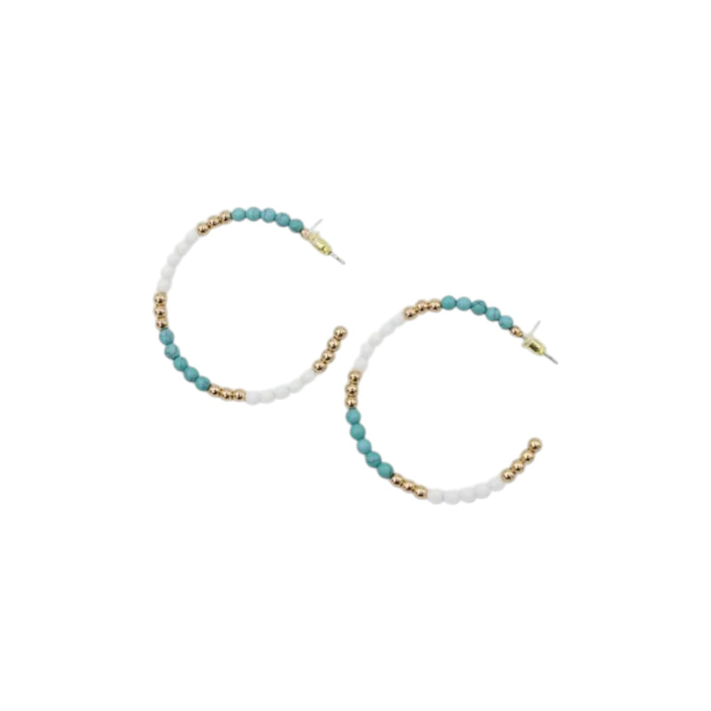 EE035 Blue White and Gold Hoop Earring