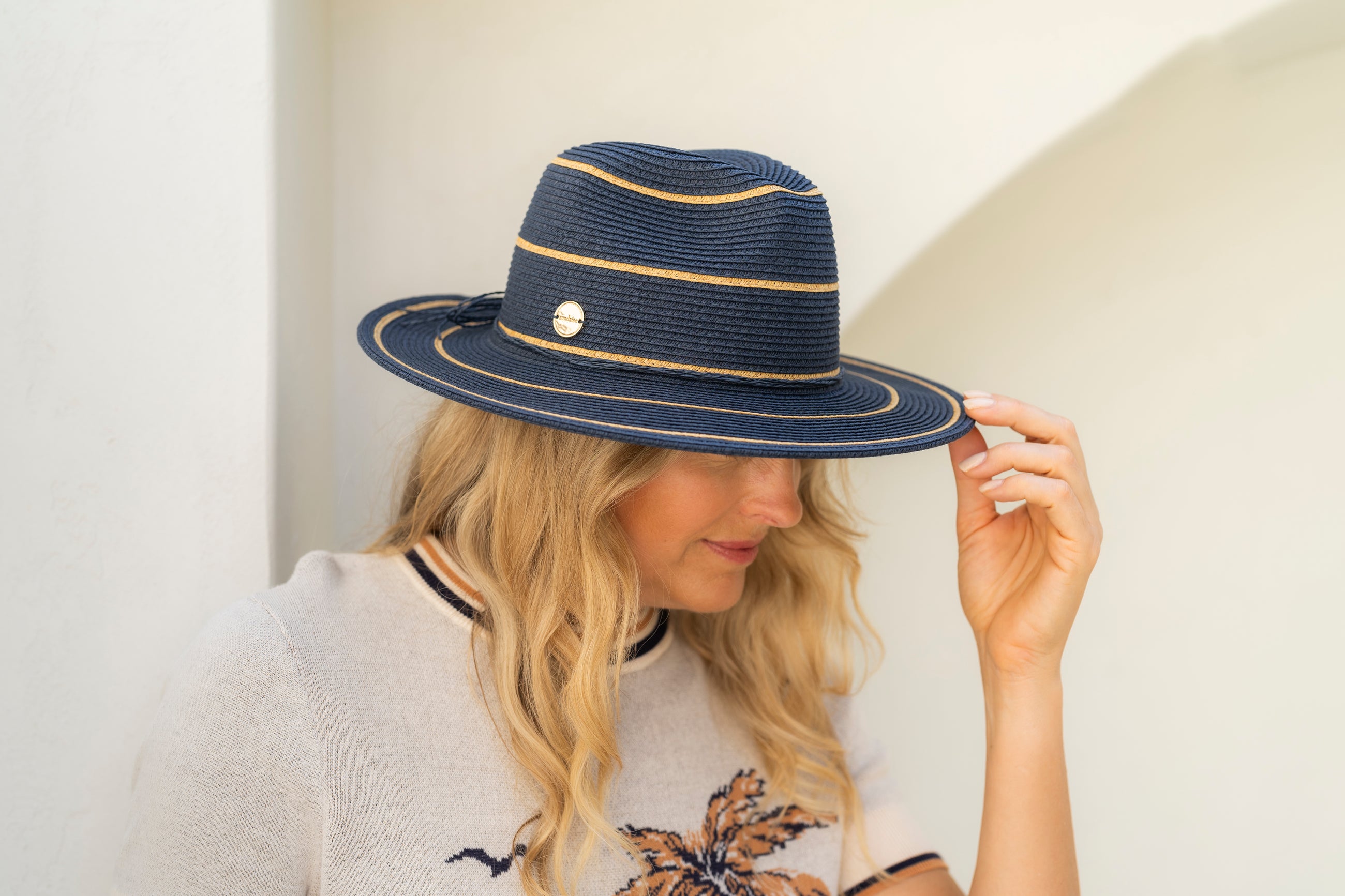 Sundaise Francine Navy Pan with Stripe