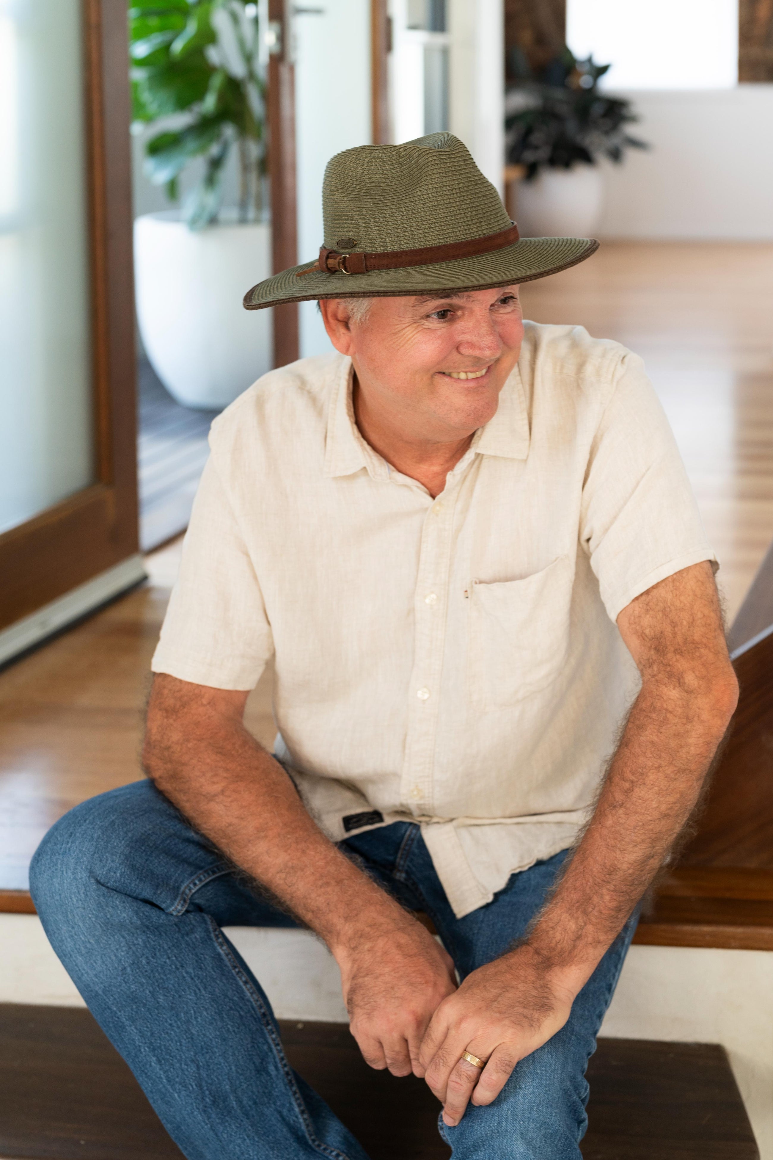 Sundaise Frankie Panama Fedora Olive With Suede