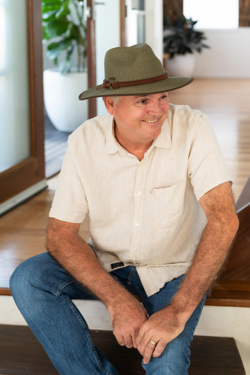 Sundaise Frankie Panama Fedora Olive With Suede