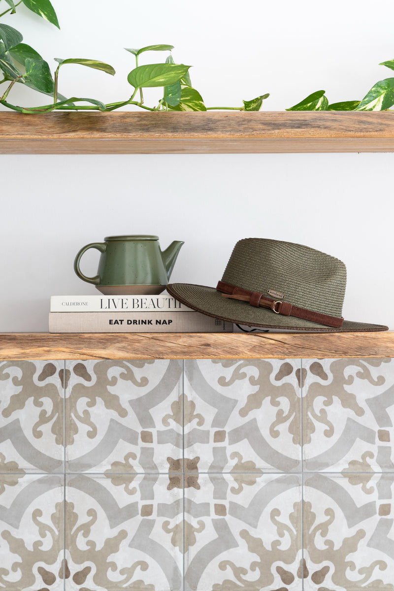 Sundaise Frankie Panama Fedora Olive With Suede