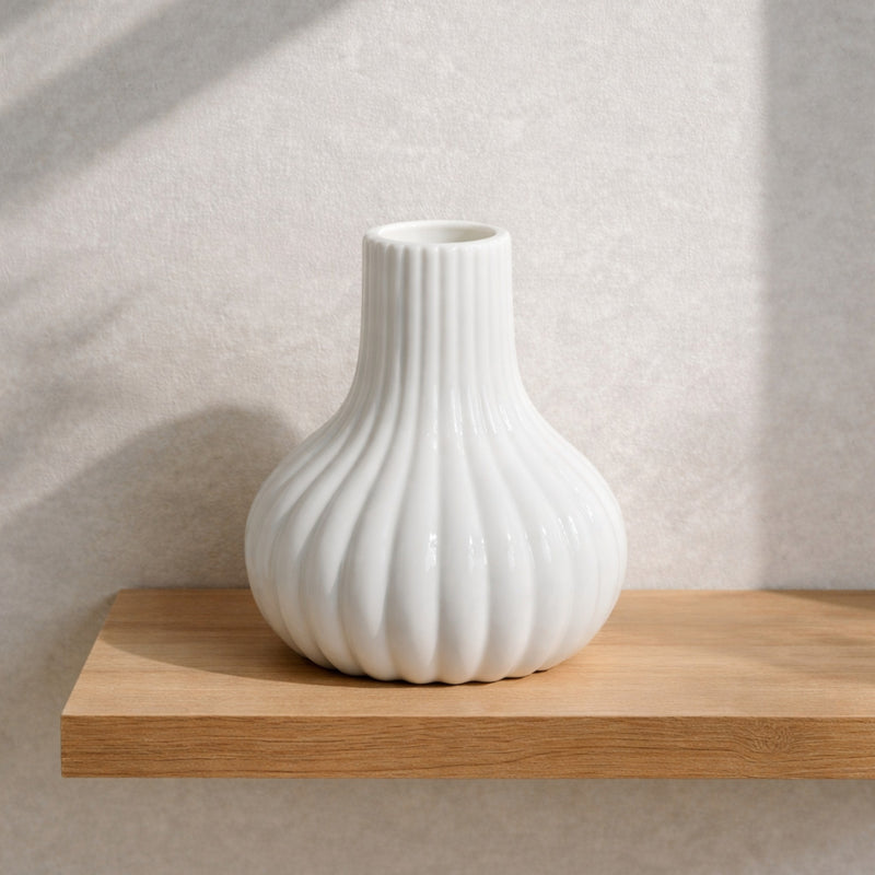 Frankly Cotton Fluted Ceramic Bud Vase – White