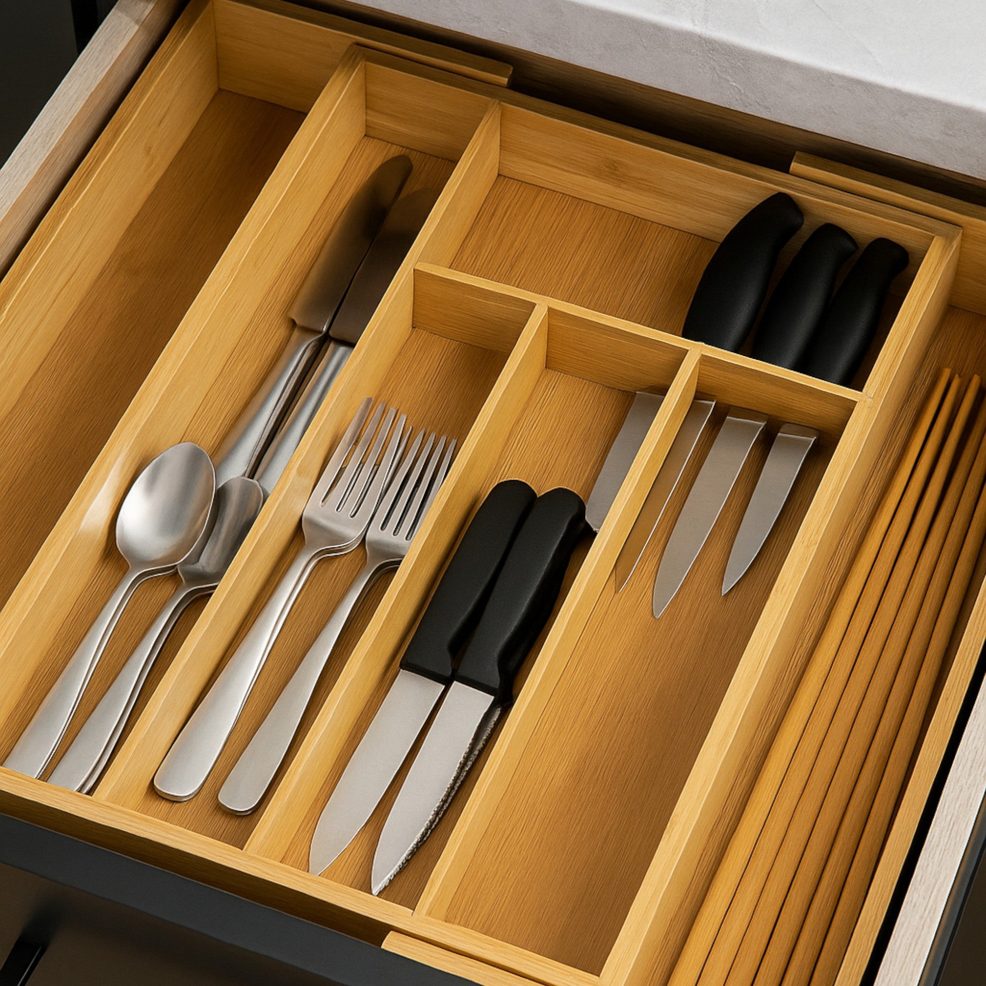 Frankly Cotton Bamboo Expandable Cutlery Tray
