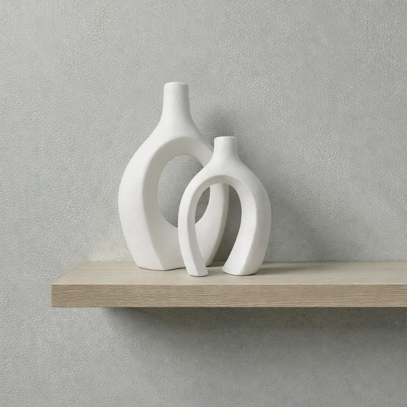 Frankly Cotton Ceramic Black Sculptural Vase Set (2-Piece)