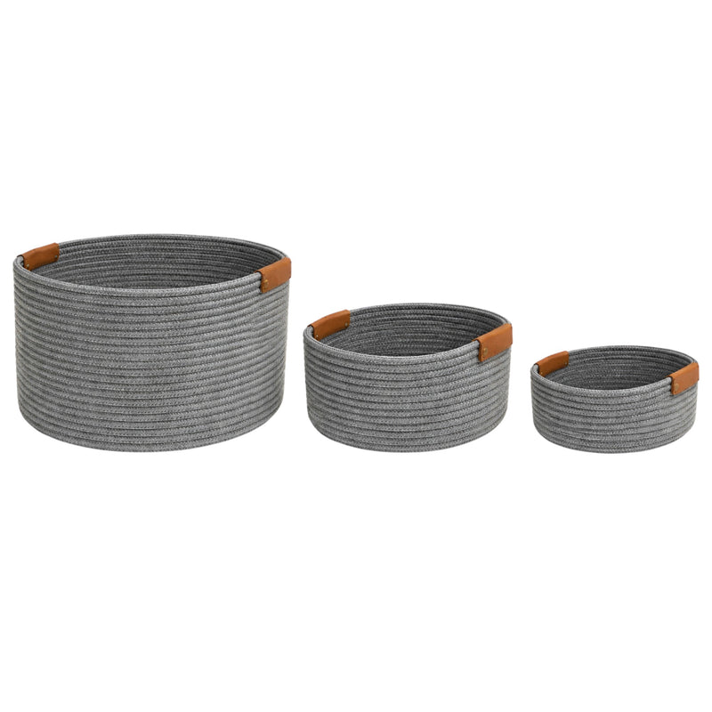 Frankly Cotton Dark Grey Basket with Tan Holders