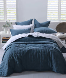 Mm Linen Laundered Linen Bedspread Set - Ocean