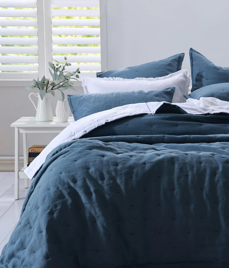 Mm Linen Laundered Linen Bedspread Set - Ocean