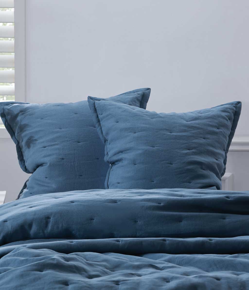 MM Linen Laundered Linen Quilted Euro Pillow Cover Set