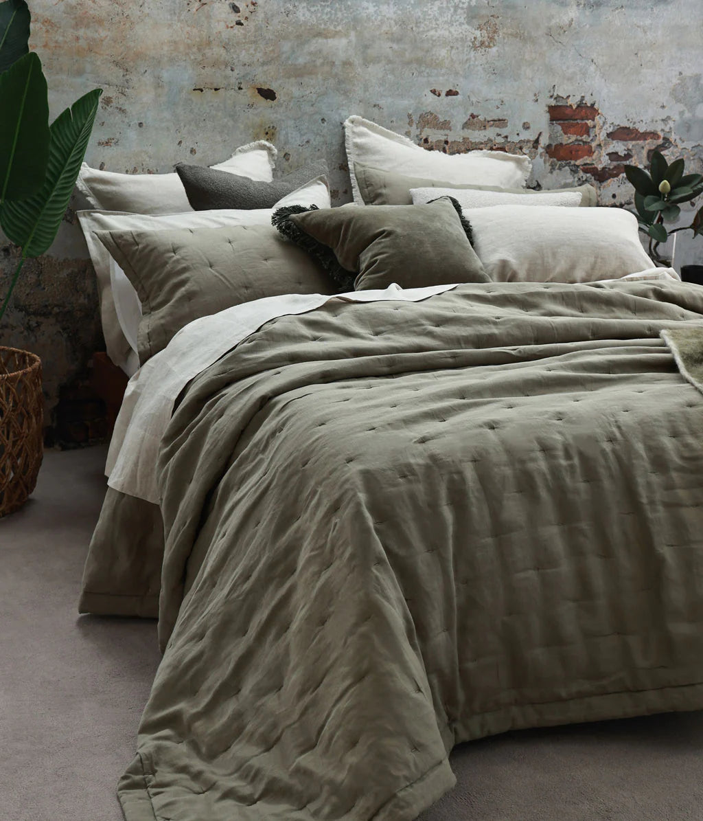 Mm Linen Laundered Linen Bedspread Set - Olive