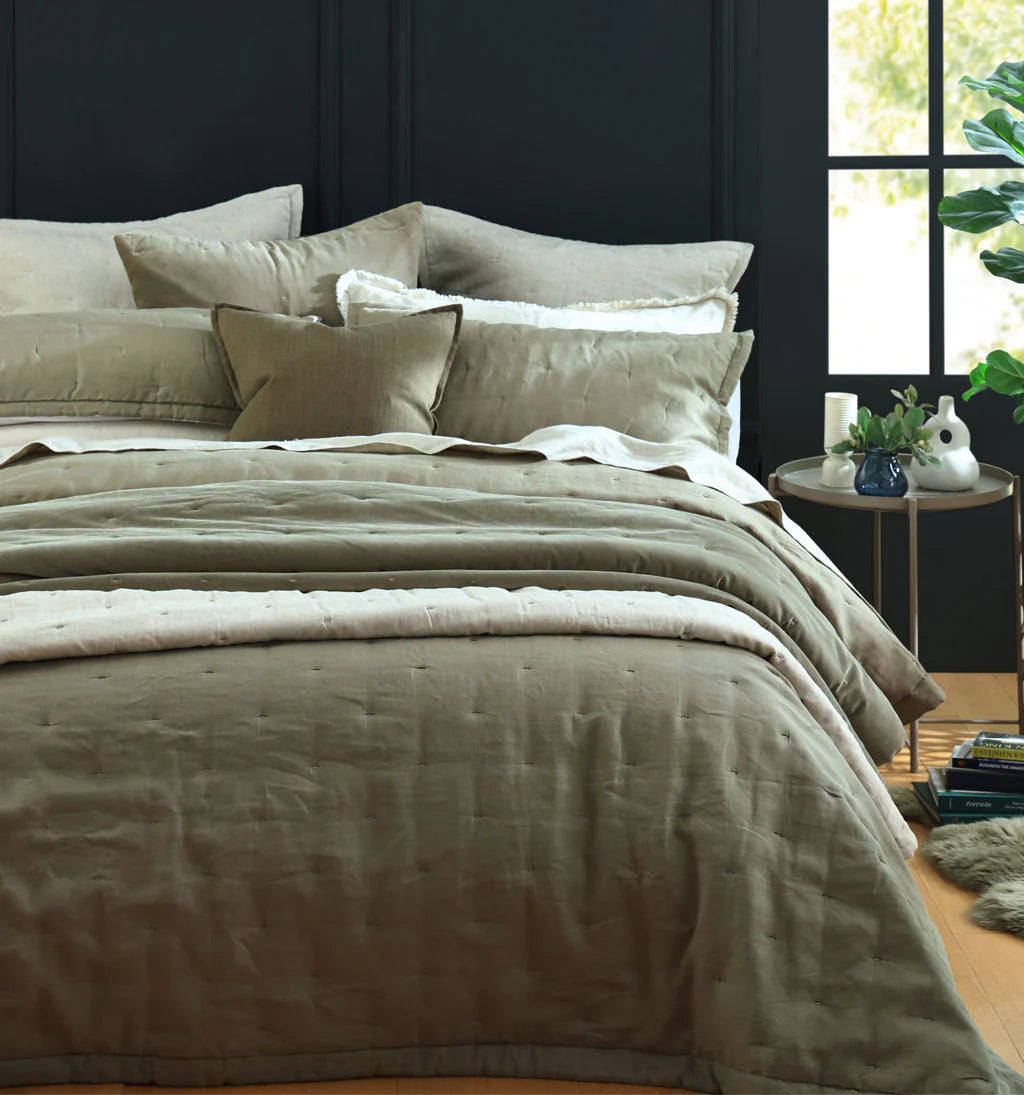 Mm Linen Laundered Linen Bedspread Set - Olive