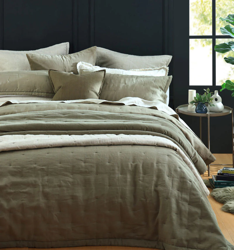 Mm Linen Laundered Linen Bedspread Set - Olive