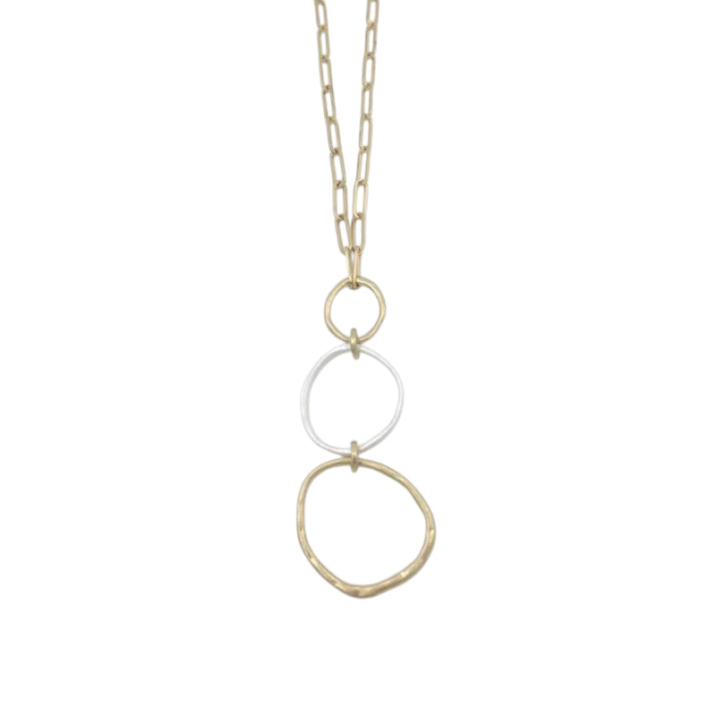 Pn202 Trio Planet Necklace  (Gold & Silver Hoops)