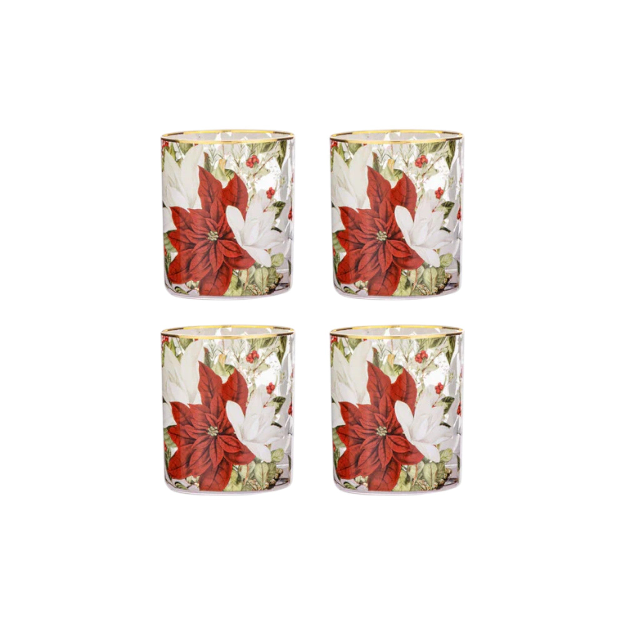 Poinsettia Glass 4Pk Tumbler