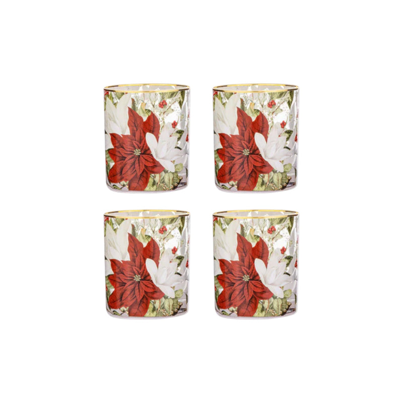 Poinsettia Glass 4Pk Tumbler