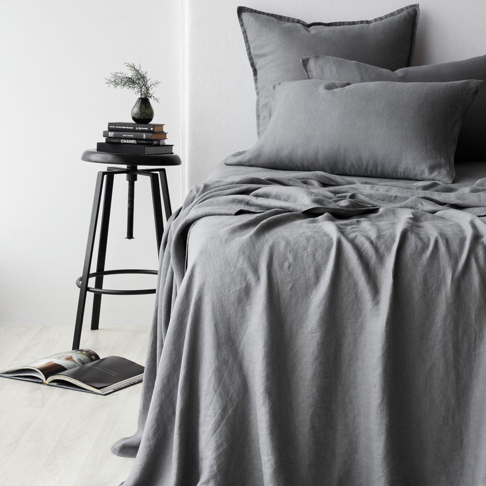 Pure Linen Flat Sheet - Charcoal