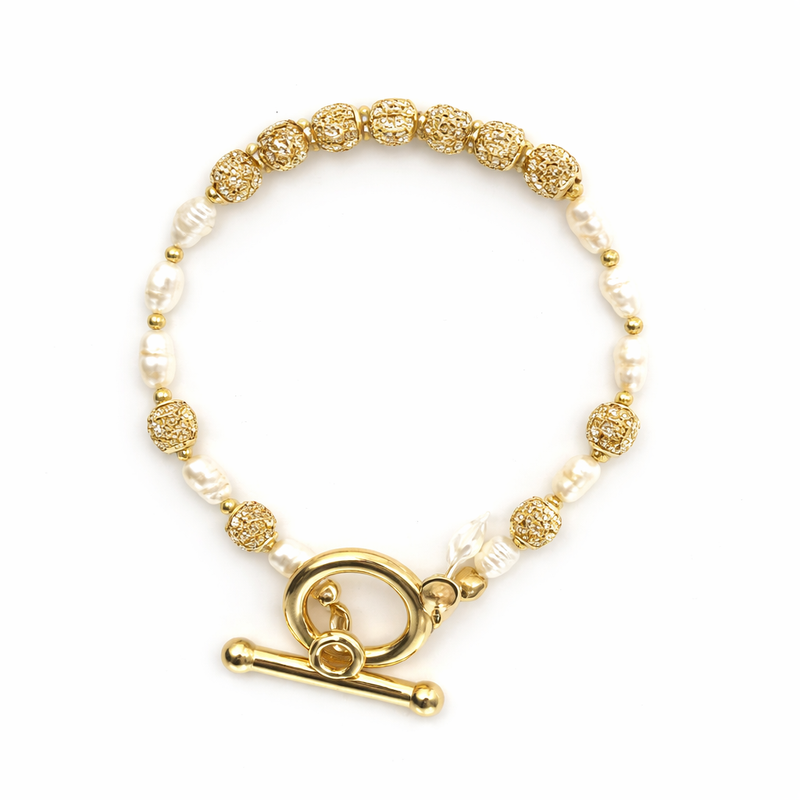Rb013 Ava Gold Pearl Bracelet