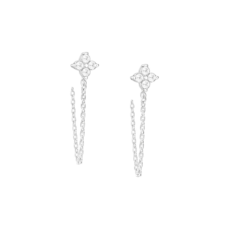 ss041 Sterling silver star chain earrings with cubic zirconia diamonds