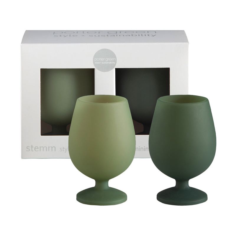Porter Green Sage + Olive Stemm Silicone Unbreakable Wine Glasses