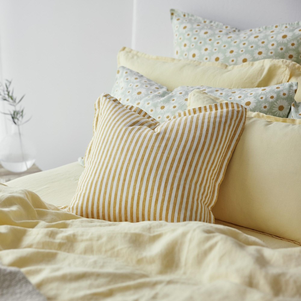 Pure Linen Printed Pillowcase - Daisy Sage