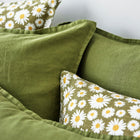 Pure Linen Printed Pillowcase - Daisy Dark Green