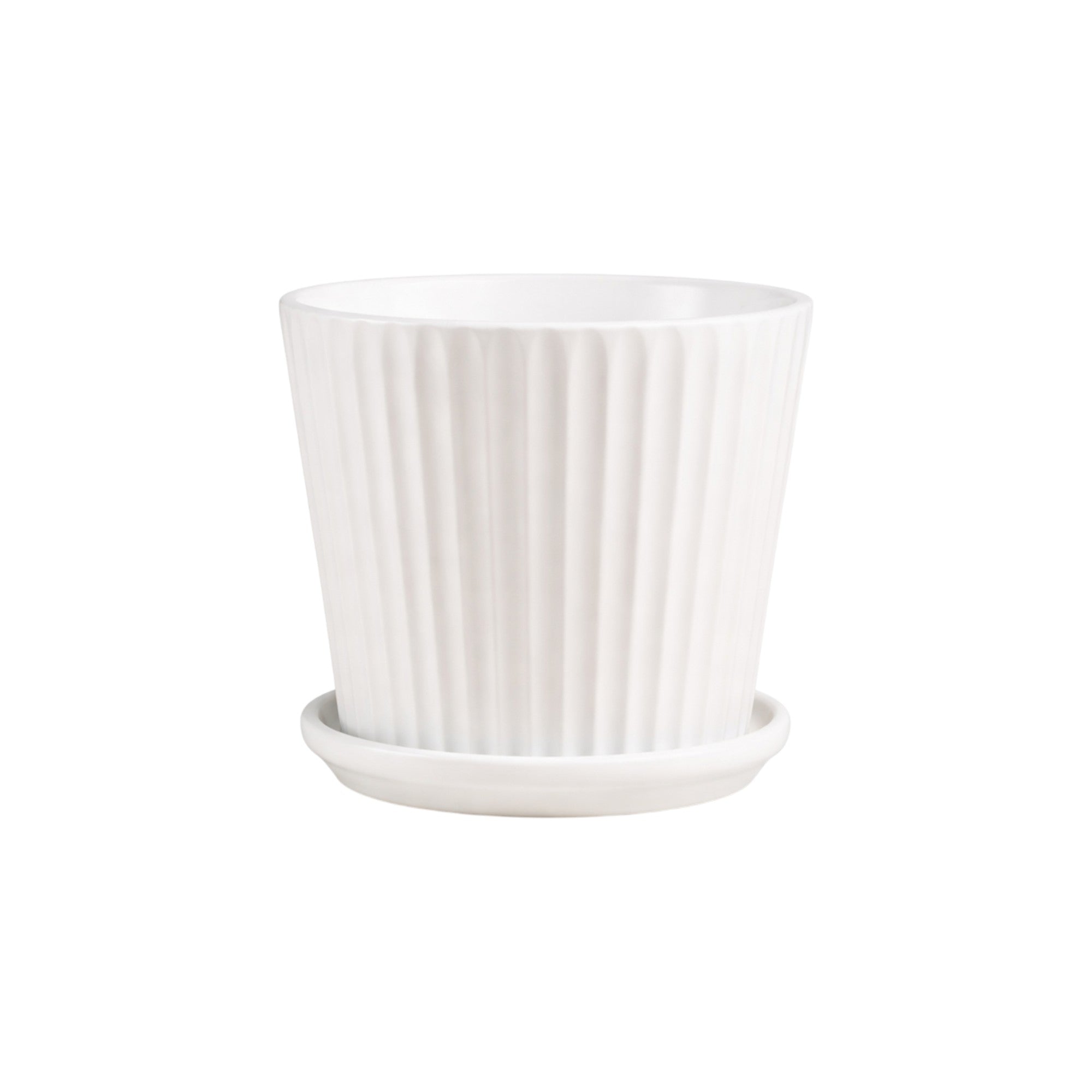 Frankly Cotton White Ribbed Ceramic Planter