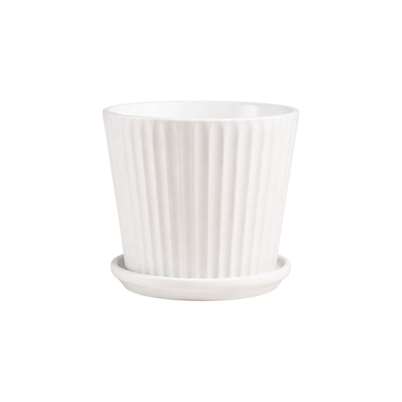 Frankly Cotton White Ribbed Ceramic Planter