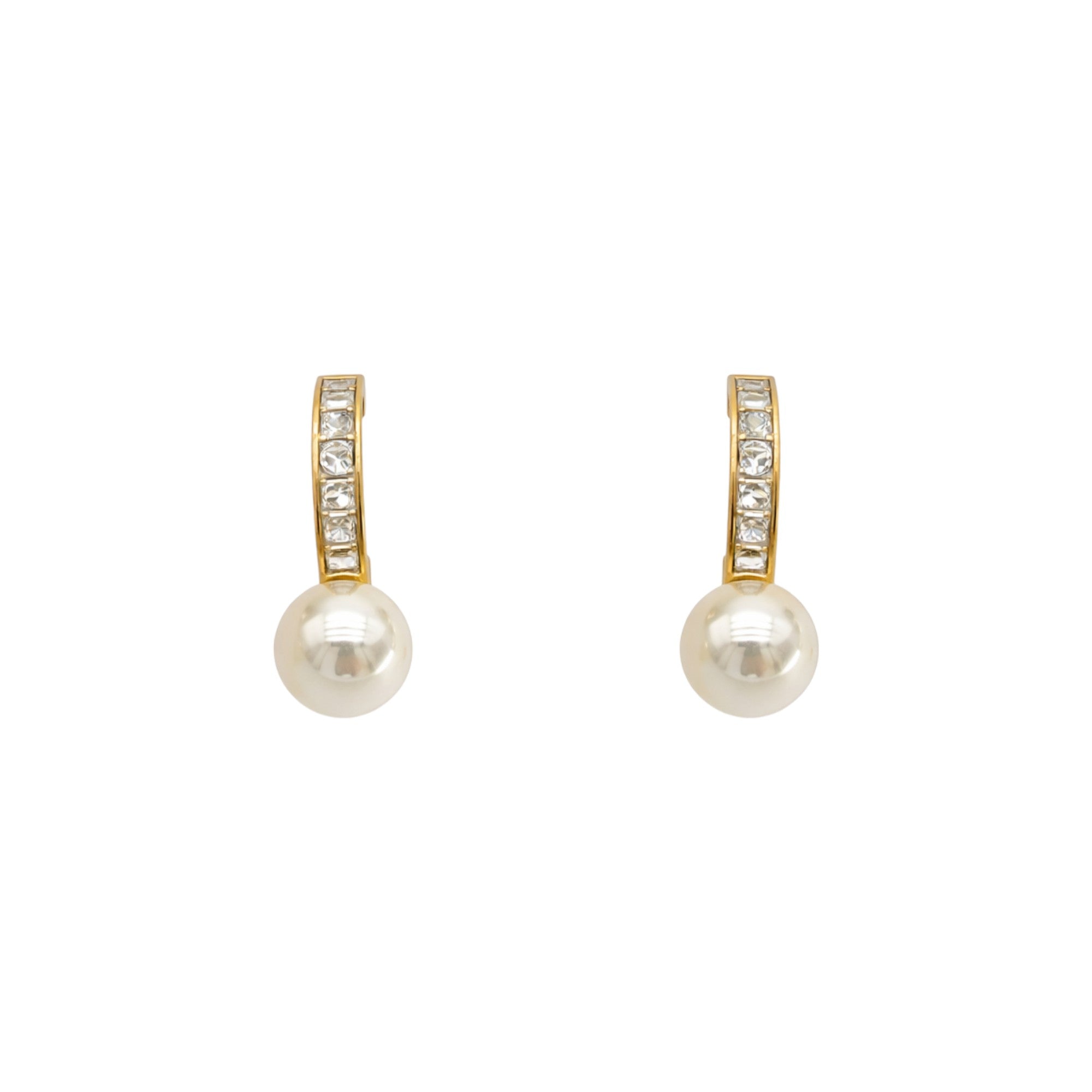 ZE069 Beau Arc Pearl Diamond Stainless Steel Earrings