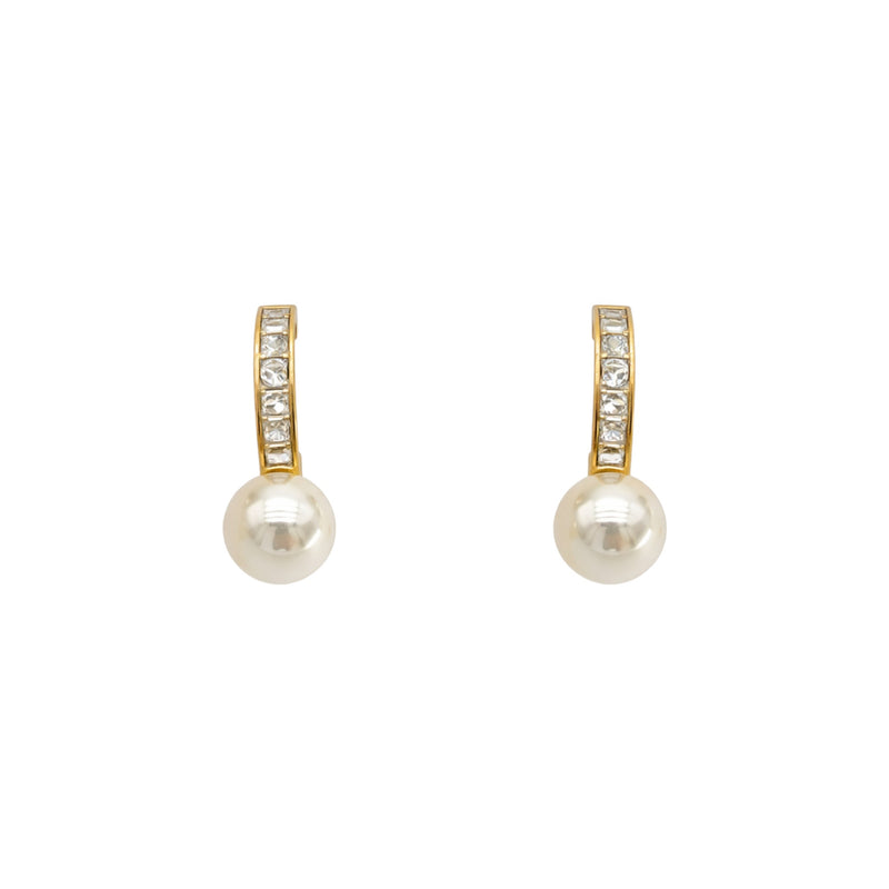 ZE069 Beau Arc Pearl Diamond Stainless Steel Earrings