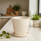 Frankly Cotton White Geometric Ceramic Plant Pot with Saucer 16cm