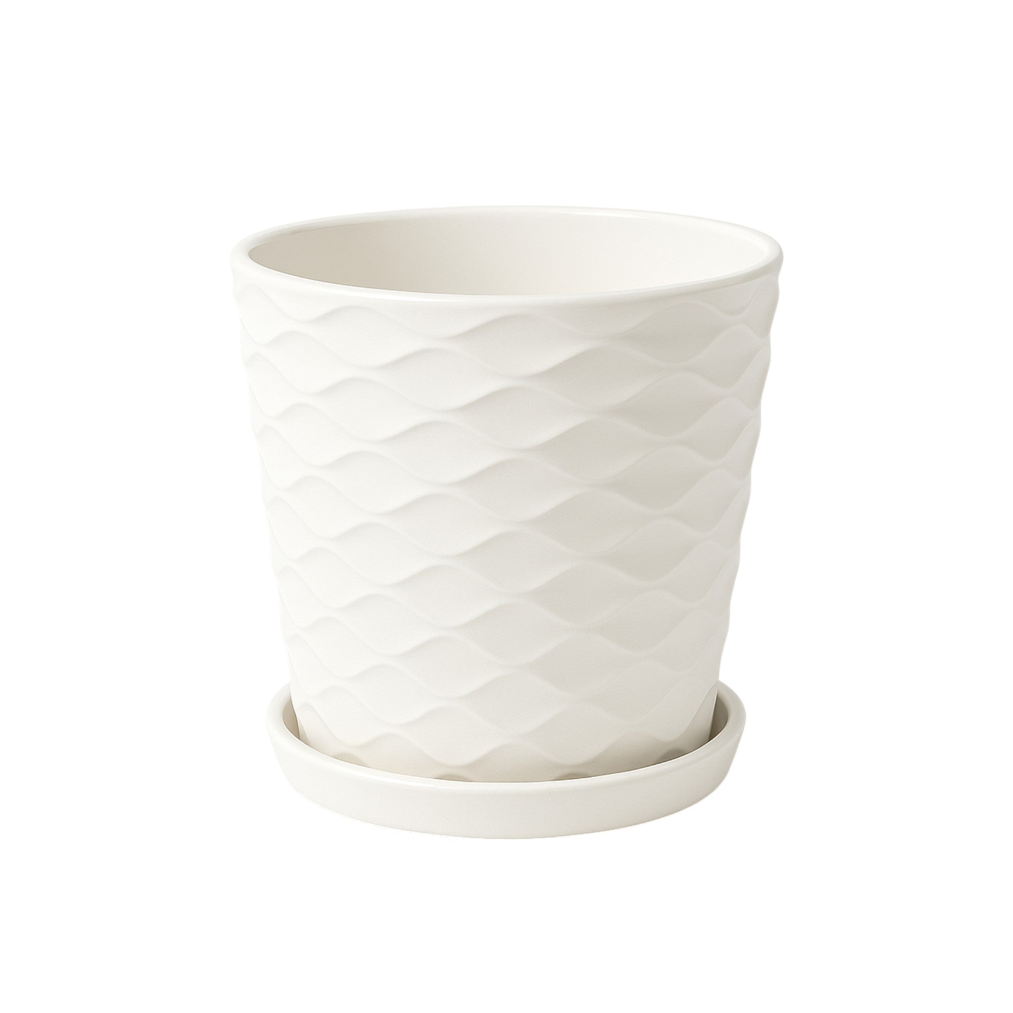 Frankly Cotton White Geometric Ceramic Plant Pot with Saucer 16cm