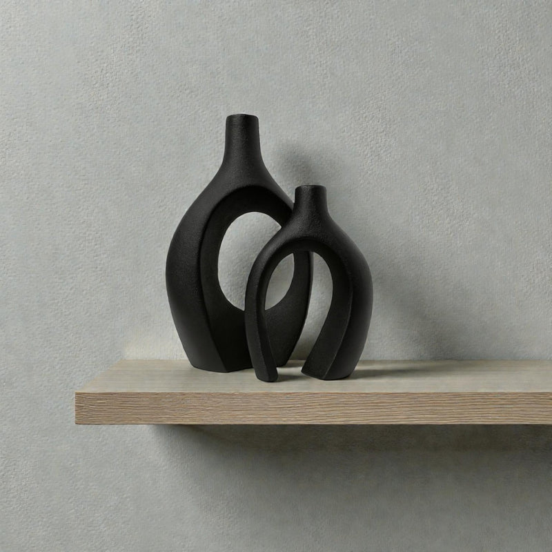 Frankly Cotton Ceramic Black Sculptural Vase Set (2-Piece)