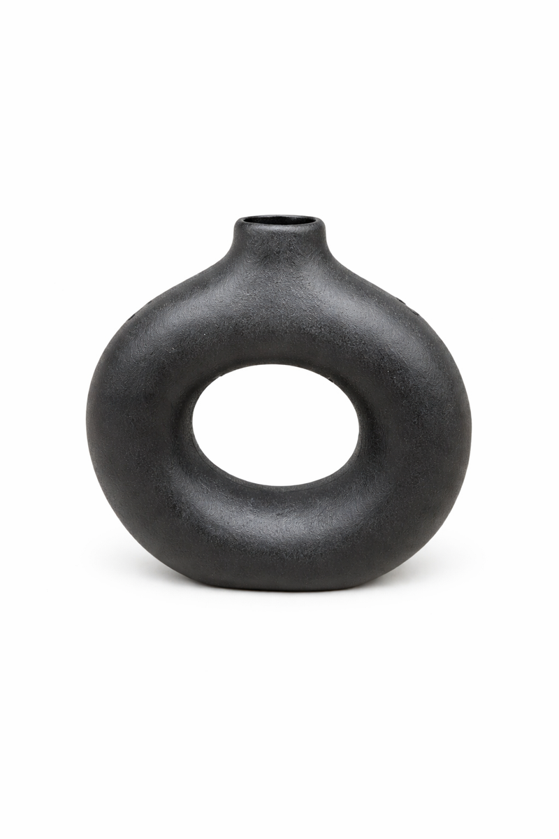 Frankly Cotton Black Sculptural Donut Vase