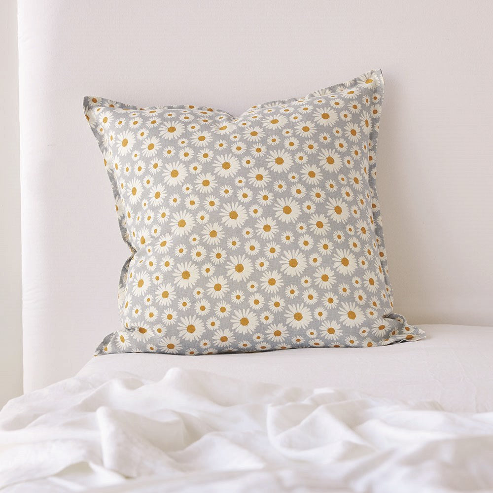 Pure Linen Printed European Pillowcase - Daisy Sky