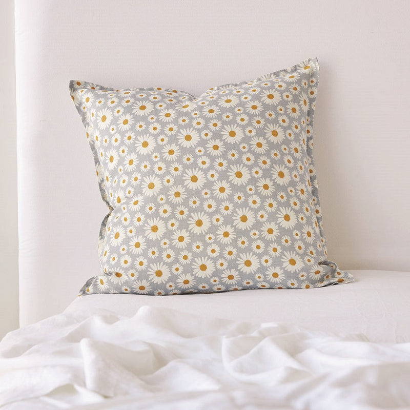 Pure Linen Printed European Pillowcase - Daisy Sky