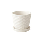 Frankly Cotton Small White Geometric Ceramic Plant Pot with Saucer 9cm